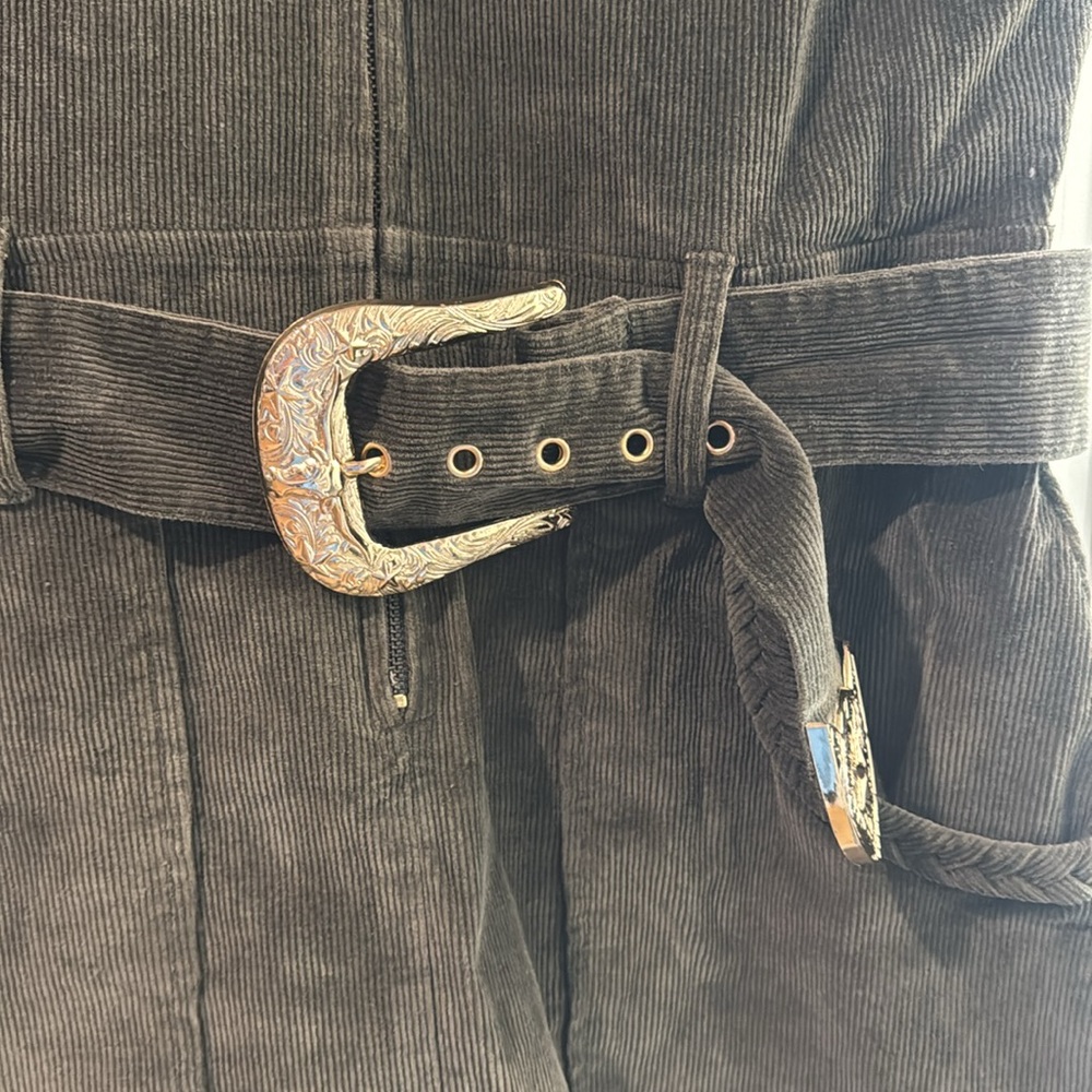 Show Me Your MuMu Olive Green Corduroy Zip Mini Dress with Belt - Picture 3 of 5